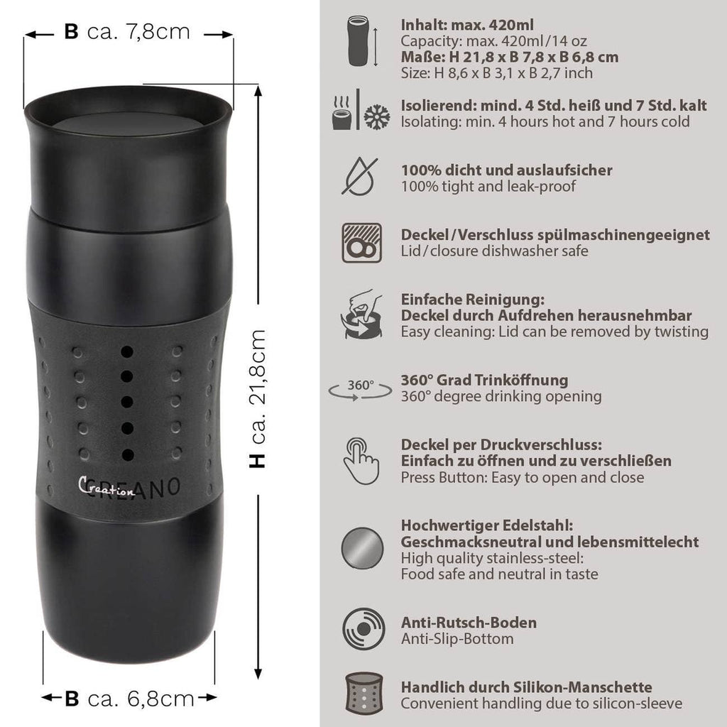 Creano Design Travel Mug 420 ml, Coffee to Go Mug
